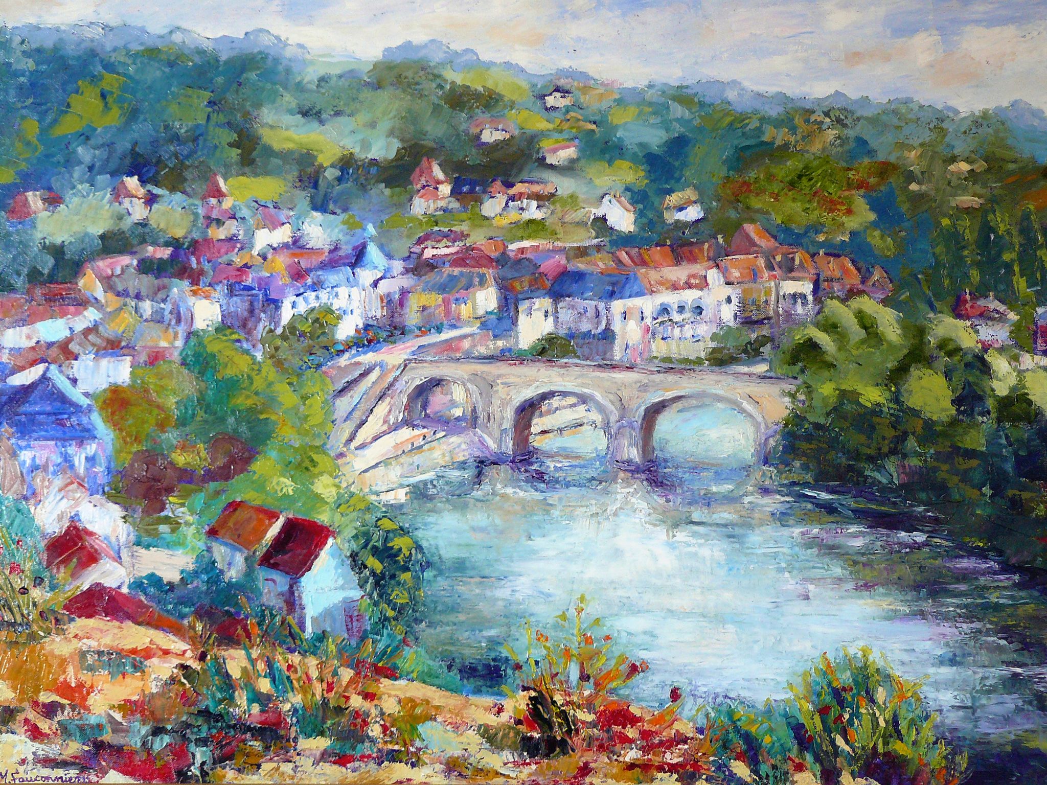 Le Bugue, view from the Cingle, painting by AM Fauconnier
