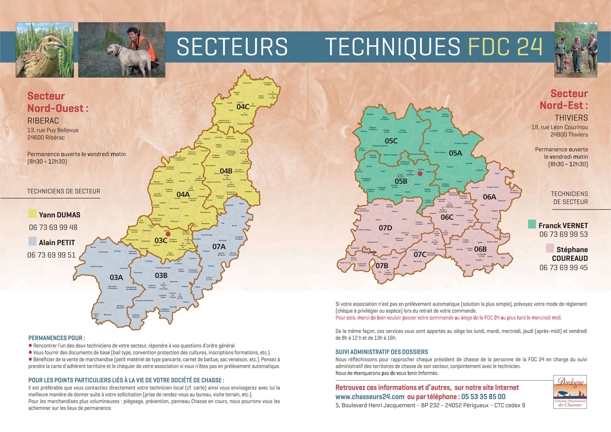 Carte de répartition des secteurs techniques FDC24
