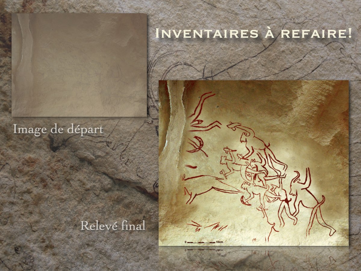 Exemple de relevé de peintures rupestres imperceptibles à l’œil nu, obtenu grâce aux outils numériques de traitement d’images disponibles aujourd'hui. © Jean-Loïc Le Quellec